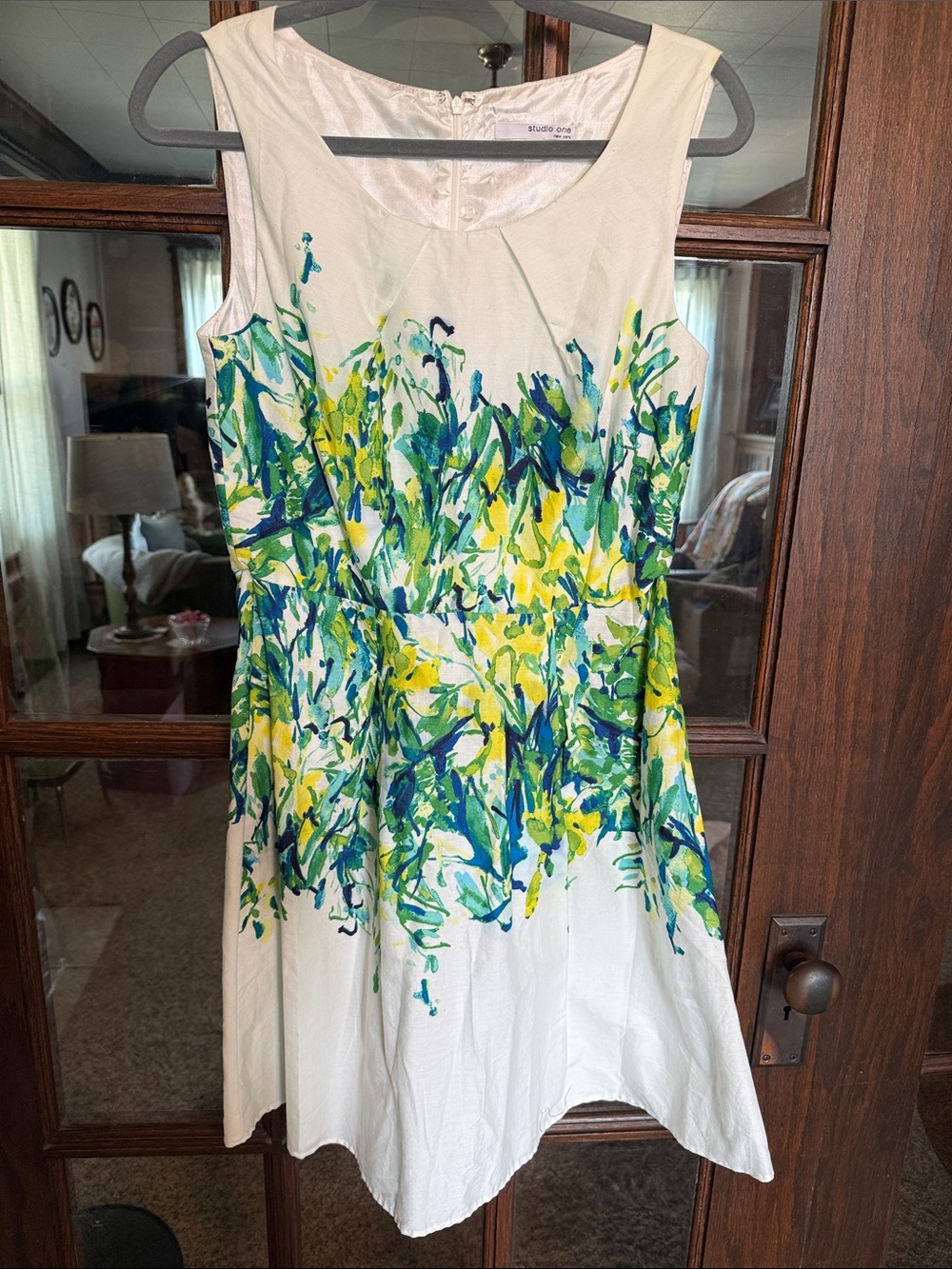 Studio One New York Abstract Floral Fit and Flare Dress Cotton Botanical  Size 8